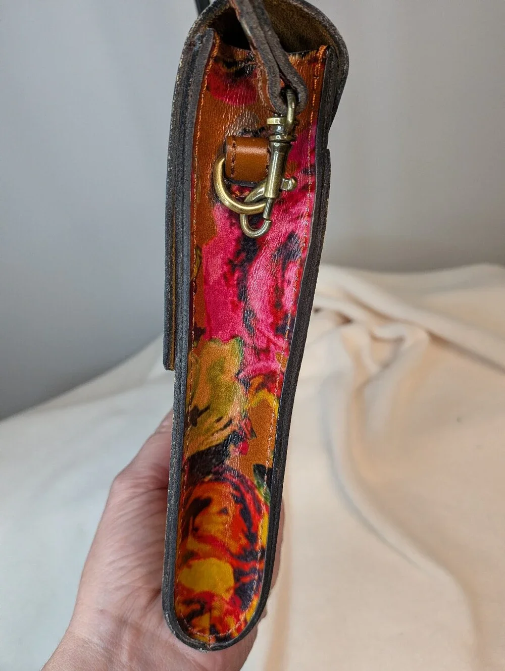 Patricia Nash Summer Roses Beet Leather Phone Crossbody